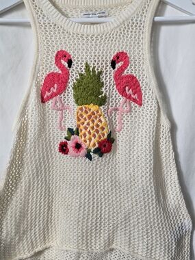 American Eagle AE Embroidered Cotton Crochet Tank Small Beach Boho Tropical NWT
